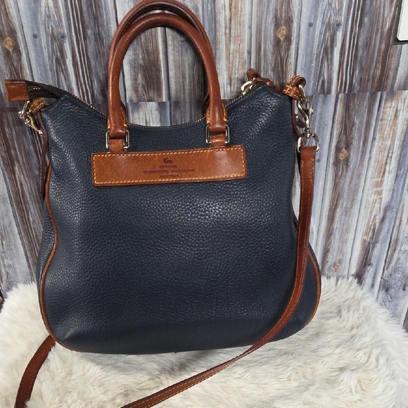 Dooney & Bourke Blue and Tan Pebbled Leather Shoulder Bag - Picture 2 of 15